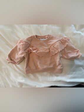 Zara Baby Girl Pink Ruffle Sweatshirt- Size 3-6 Months